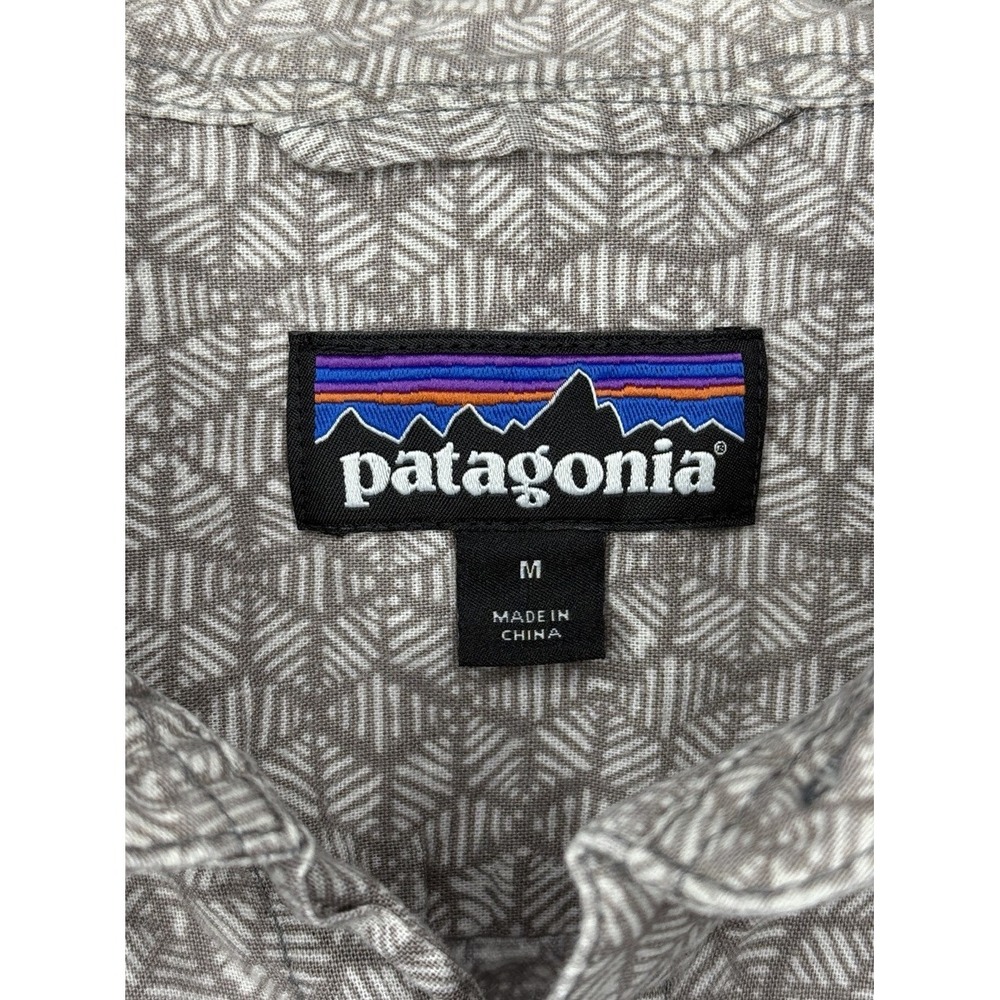 Patagonia Men's Medium Gray Short Sleeve Geometric Button Up Shirt Hemp Cotton - Picture 5 of 10
